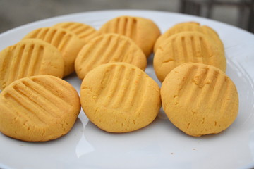 tasty sweet and buttery delicious custard cookies on a plate 