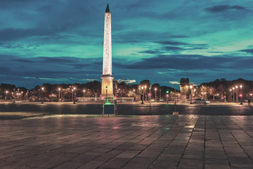 Place de la Concorde and Obelisk of Luxor at Night, Paris, France