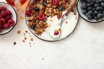 Homemade Granola with fresh berries. Healthy Breakfast.