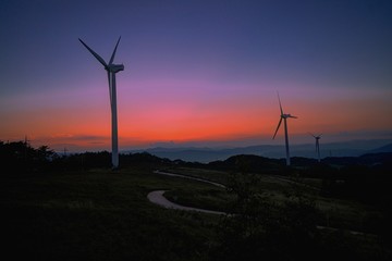wind turbine at sunset