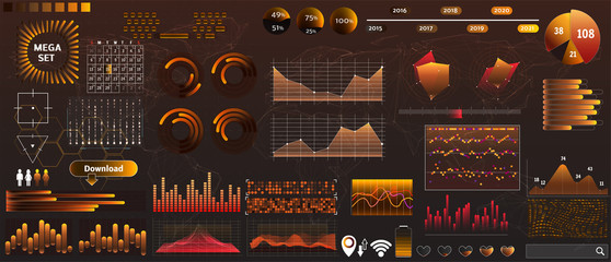 golden-yellow vector HUD set in trend colors for design