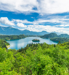Obraz na płótnie Canvas Summer Lake Bled from viewpoint Ojstrica, Slovenia