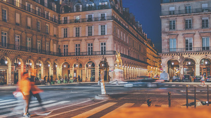 Rue de Rivoli at night, Paris, France