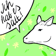 Eine Kuh auf buntem Hintergrund mit Sprechblase ,,Ich hab es satt!