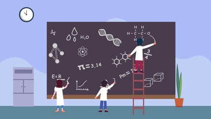 Three students writing scientific formulas - Powered by Adobe
