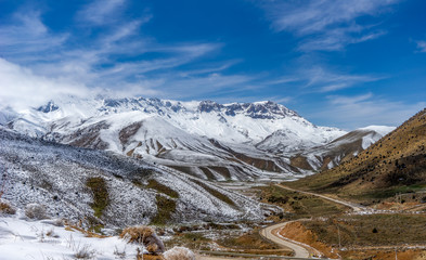 North of Iran, on the road between Gorgan and Shahroud crossing the snow covered mountains .