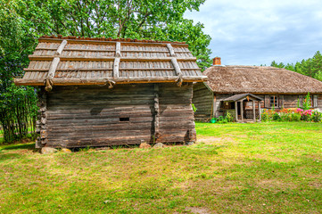 Obraz premium old wooden houses near Riga, Latvia