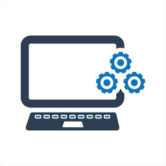 technical assistance icon. laptop and gears icon