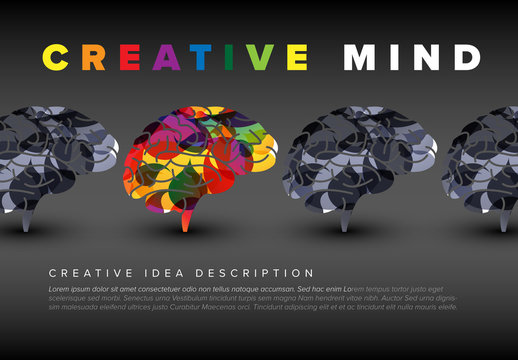 Creative Mind Concept Illustration with Gray and Colorful Brains