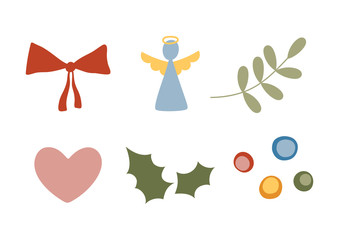 Hand drawn Christmas toys. Merry Christmas and Happy New Year. Vector set for greeting cards, posters, tags. Creative hand drawn vector collection with decorative elements