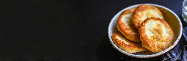 wrap flat bread tortillas langos flour and water fried dough homemade cooking Takeaway homemade langos food background top view copy space
