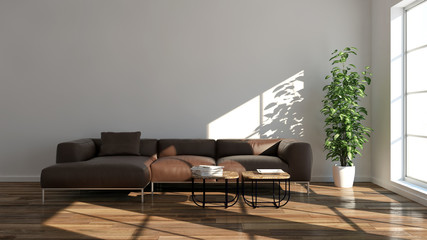 Large luxury modern minimal bright interiors room mockup illustration 3D rendering