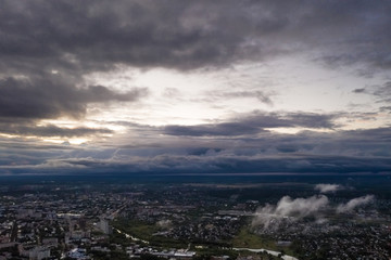 Bird's eye view of the city of Ivanovo with a beautiful sunset.