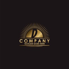 Gold Sun Initial Letter D Logo vector design for business identity