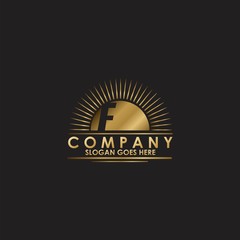 Gold Sun Initial Letter F Logo vector design for business identity