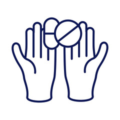 hands with medicine capsules and pills drugs line style icon