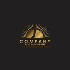 Gold Sun Initial Letter J Logo vector design for business identity