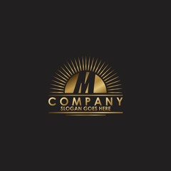 Fototapeta na wymiar Gold Sun Initial Letter M Logo vector design for business identity