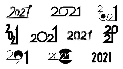 Large set of black happy new year 2021 badges made in different styles