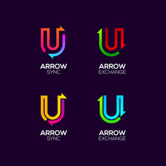 Letter U logotype with Arrows two directions concept, Financial Investment and Exchange logo, Reload Refresh Sync Symbol for your Business Company and Corporate identity Vector illustration © DesignWinn