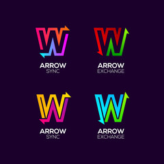 Letter W logotype with Arrows two directions concept, Financial Investment and Exchange logo, Reload Refresh Sync Symbol for your Business Company and Corporate identity Vector illustration