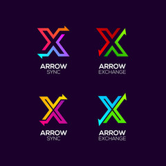 Letter X logotype with Arrows two directions concept, Financial Investment and Exchange logo, Reload Refresh Sync Symbol for your Business Company and Corporate identity Vector illustration