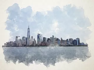 Keuken foto achterwand Aquarelschilderij wolkenkrabber  Effect watercolor picture New York 