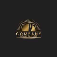 Gold Sun Initial Letter V Logo vector design for business identity