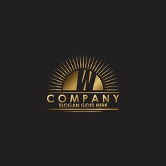 Fototapeta na wymiar Gold Sun Initial Letter W Logo vector design for business identity