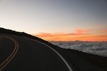 Sunset endless road on to of a volcano Haleakala 
