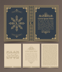 Naklejka premium Vintage book layouts and design - covers and pages, classical rich frames, dividers, corners, borders, luxury ornaments and decorations, beautiful pages templates for creative design.