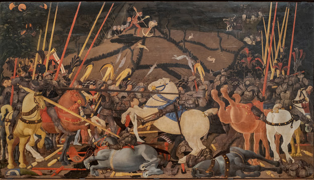 Paolo di Dono alias Paolo Uccello (1397-1475), The Battle of San Romano, 1435-1440 circa, tempera on wood. Uffizi Galleries, Florence, Italy.