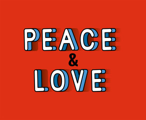 peace and love lettering on red background design, typography retro and comic theme Vector illustration