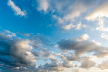 Clear sky in daytime, worm and fluffy clouds, sunny day, spring time