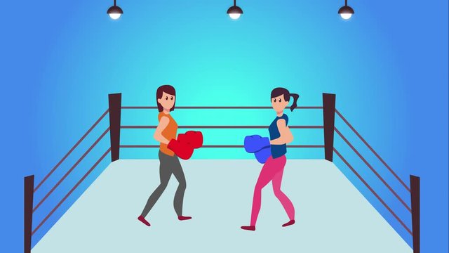 Young woman making knockout her rival on the ring