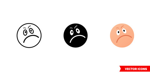 Annoyed emotion icon of 3 types color, black and white, outline. Isolated vector sign symbol.