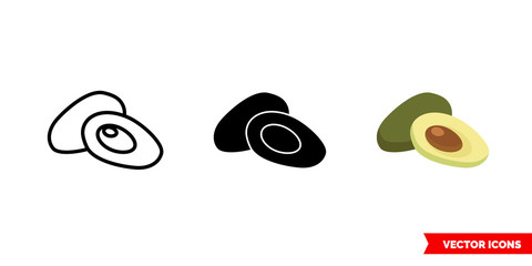 Avocado icon of 3 types color, black and white, outline. Isolated vector sign symbol.