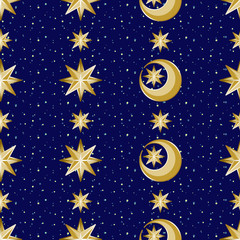 アンティークな月と星　シームレスパターン　ゴールドG