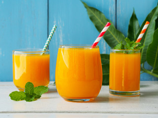Mango juice for summer drinks and healthy food concept.