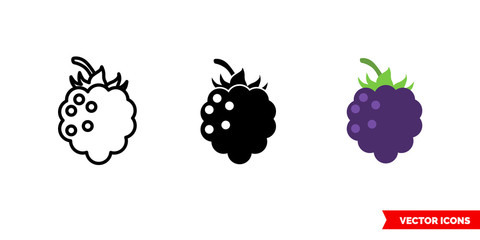 Blackberry icon of 3 types color, black and white, outline. Isolated vector sign symbol.