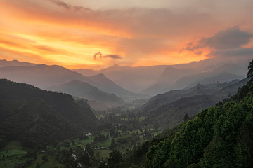 Fototapeta na wymiar Dawn in Andes Mountains Salento-Colombia