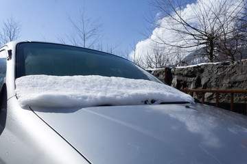 A car covered with fresh ice after heavy snowfall, Solang valley, Himachal Pradesh.