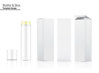 Glossy Lipstick Tube or Foundation makeup Mock up Realistic Cosmetic and 3 Dimensional Box for  Skincare merchandise on White Background Illustration. Healthcare and Medical.