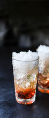 cocktail ice fruit sweet syrup drink, sparkling water tonic alcohol or non-alcoholic beverage food background copy space 