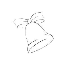 Icon Vector Bell With Ribbon Bow Knot Outline Only No Fill On White Background. Flat Icon For Web, Apps, Or Design Product. Christmas Decoration.
