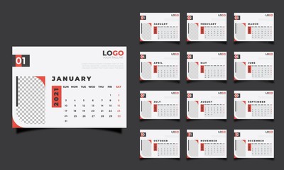 Simple vector template of 2021 new year calendar Colorful printable and editable design of calendar.