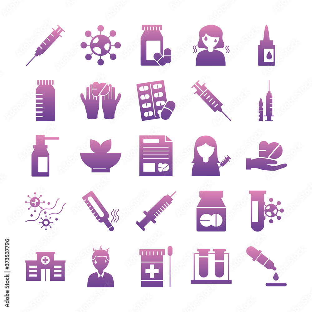 Wall mural bundle of twenty five medical set collection icons