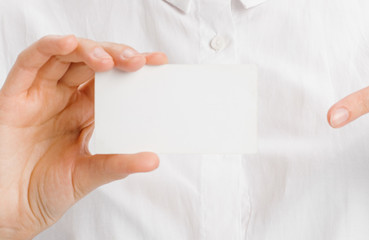  close-up portrait of a young businesswoman with Blank Business Card