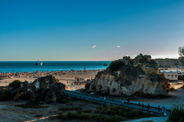 Da Rocha Beach. Great beach located in the town of Portimao. Fine sand beach, turquoise waters. Surrounded by cliffs, huge rocks and caves.