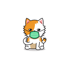Cartoon character cat wearing protective face mask for design.